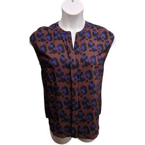 J Crew Womens Size 6 Brown Leopard Print Sleeveless Top 100% Silk Casual Office